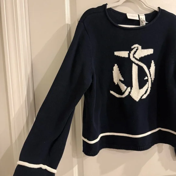 Vintage Liz Claiborne Anchor Nautical Knit Pullover Sweater-Navy Blue - Picture 5 of 12